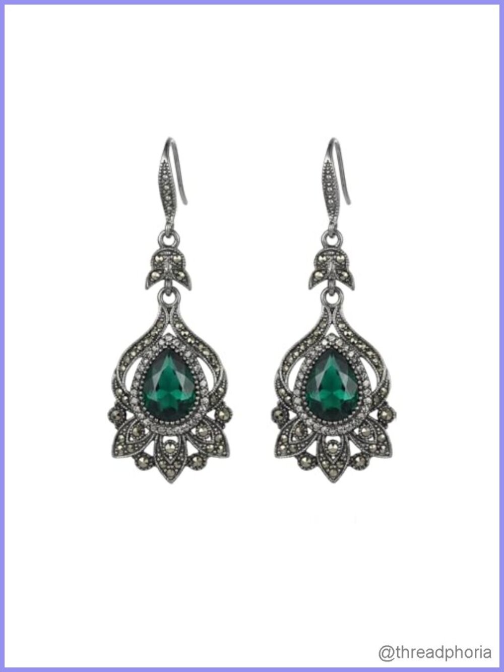 Vintage Art Deco Dangle Earrings Teardrop Rhinestone Silver Tone Lightweight